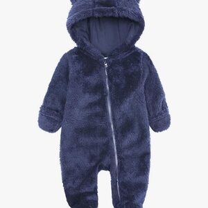 Newborn Baby Jumpsuit Hooded Fleece Romper - 0-3m